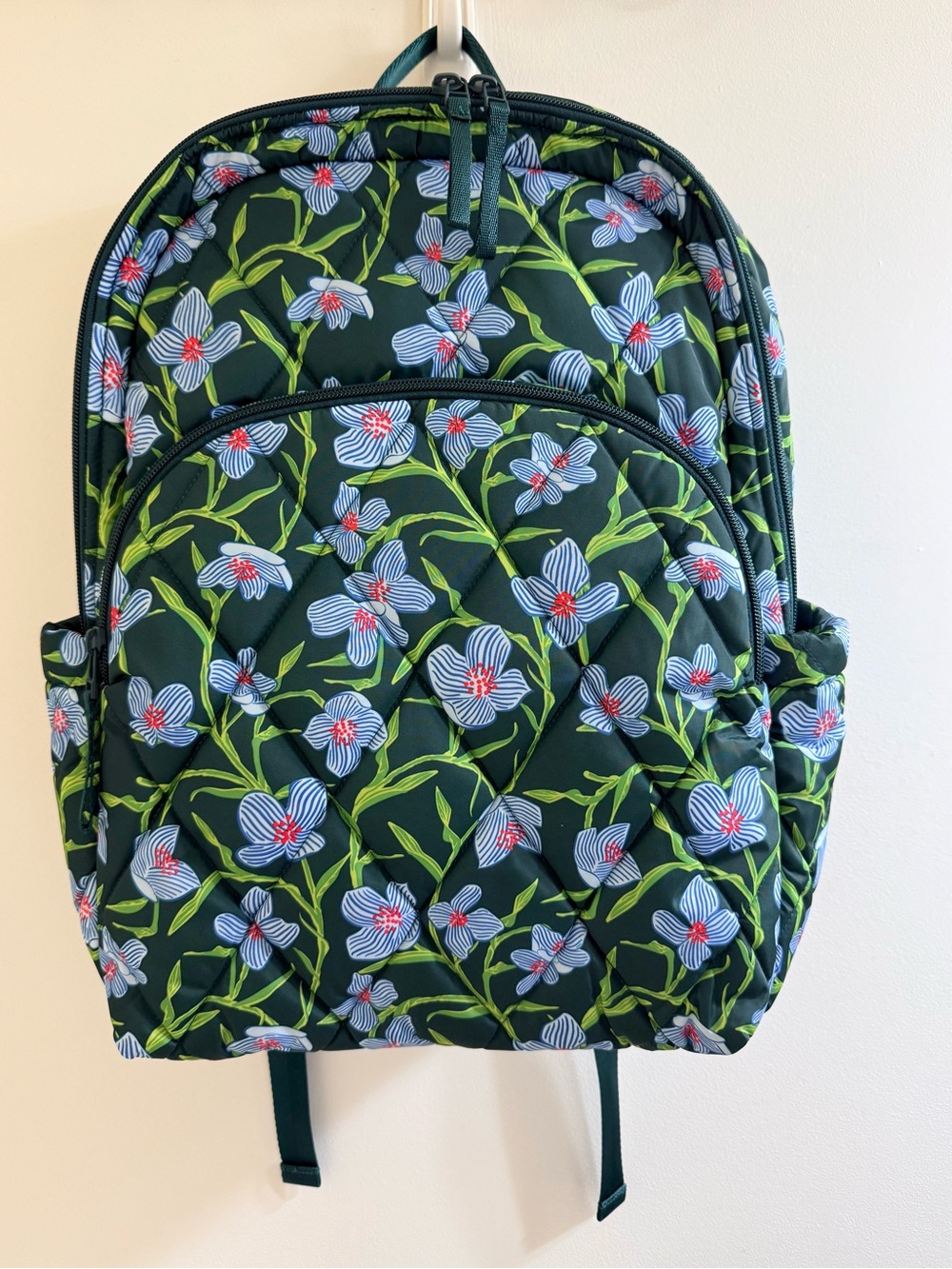 Vera Bradley Dark Green Backpack with Light Blue Floral Print - Picture 9 of 13